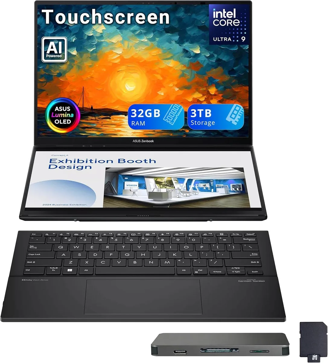 ASUS ASUS Zenbook Duo 2-in-1 Laptop Intel Core Ultra 9 285H 32GB DDR5 2TB SSD Dual 14" WUXGA OLED Touchscreen Gray — product photo