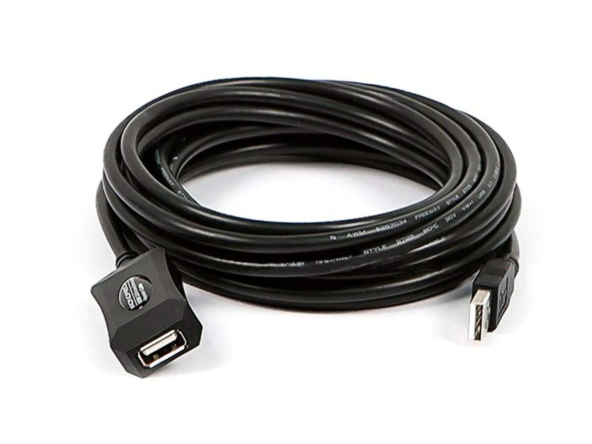 Black USB 2.0 male-to-female active extension cable 16ft 20/28AWG