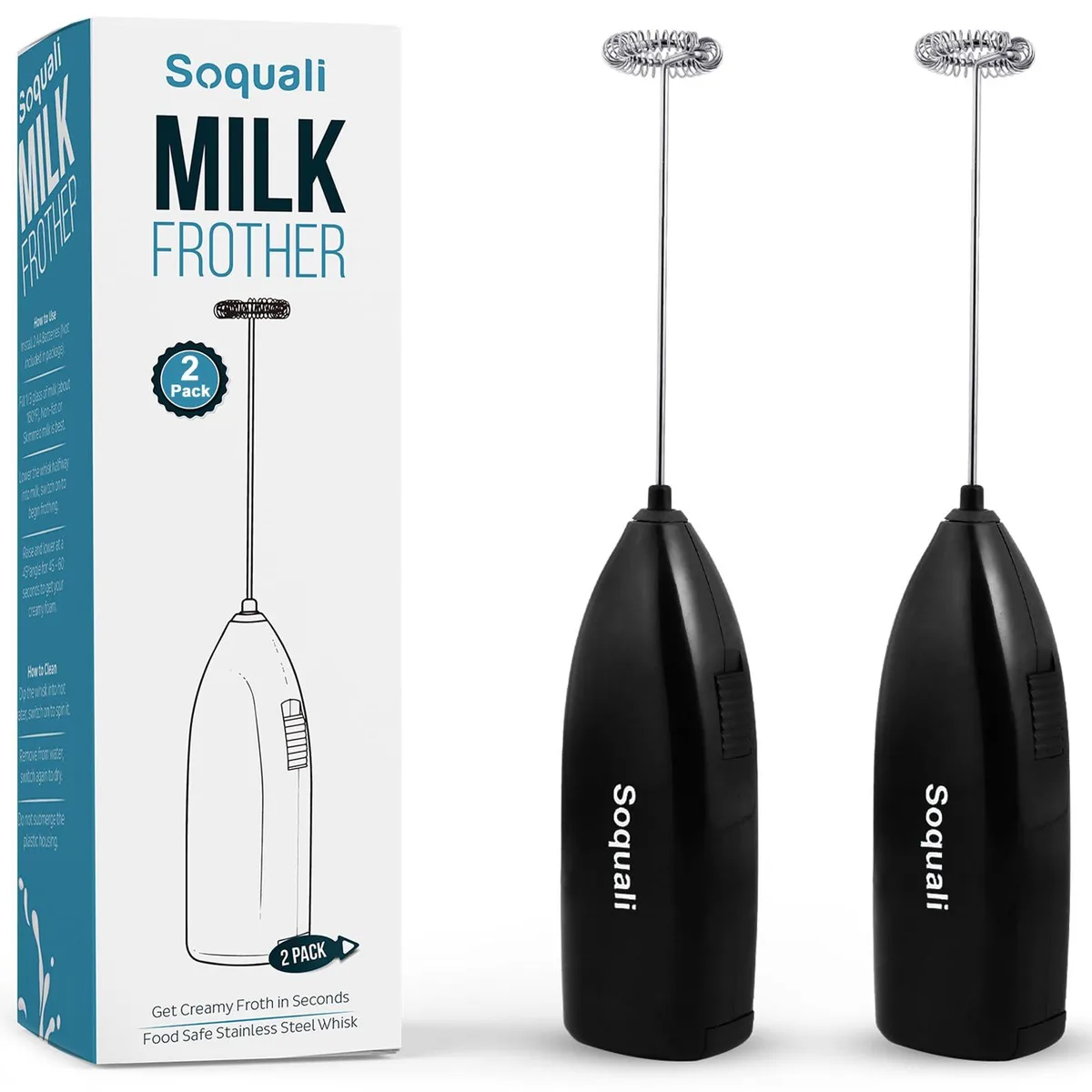  Brentwood Soquali SQ-AU-MF1 handheld milk frother 2-pack white — product photo