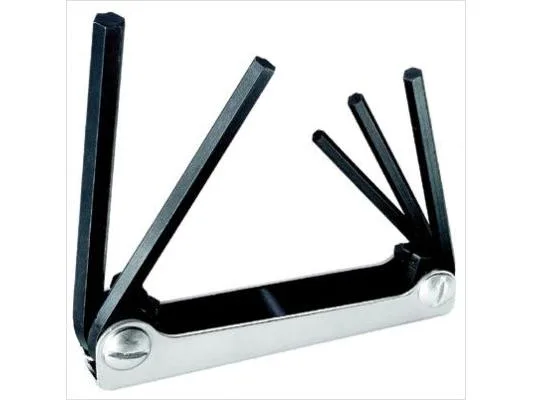 Compact silver steel fold-up hex key set with five blades