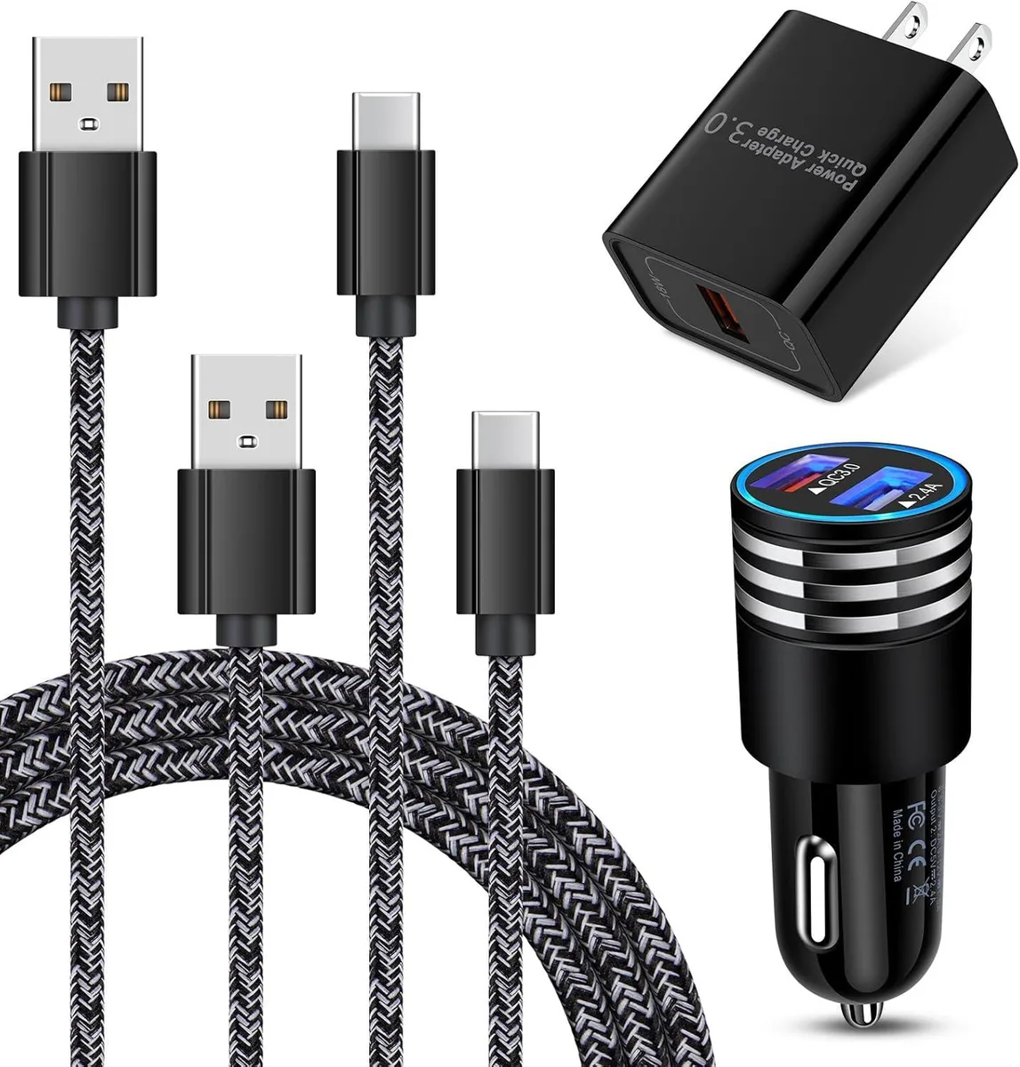 PISKEKAT PISKEKAT Quick Charge 3.0 Charger Kit with 3FT 6FT USB-C Cable — product photo