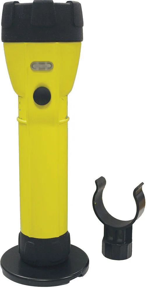 Yellow polycarbonate handheld flashlight with flood beam