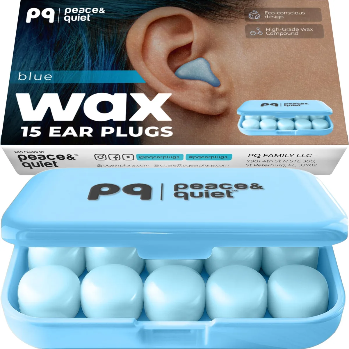 Peace&Quiet Wax Ear Plugs Blue 15 Pack 27 dB — product photo