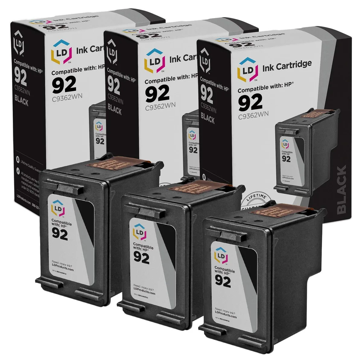 LD Products LD Products HP 92 C9362WN Black Ink Cartridge 3-Pack 200 Pages — product photo