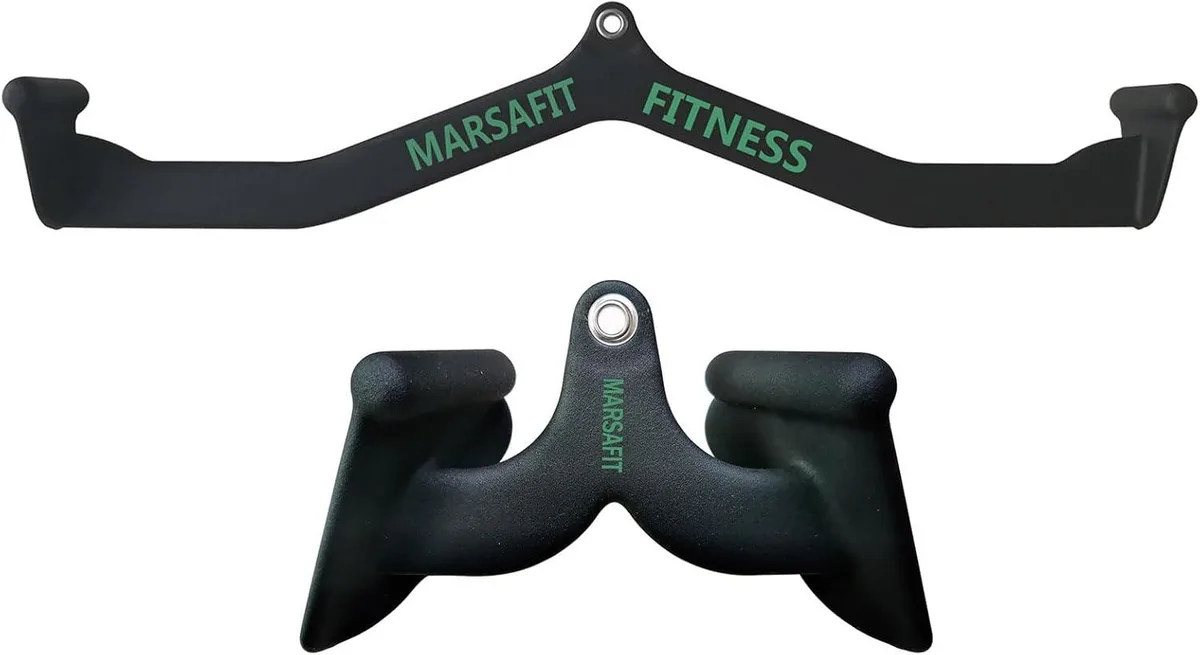 V-shaped steel cable attachment with black rubber coating and central eyelet