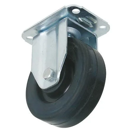 Rigid plate caster with 4 inch rubber wheel, metal frame