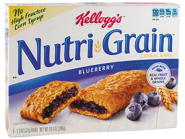 Blue box of 16 individually wrapped blueberry cereal bars