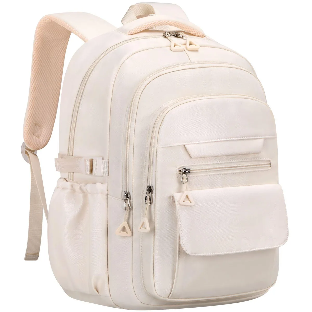 Beige nylon daypack with padded 15.6 inch laptop sleeve, 0.89kg