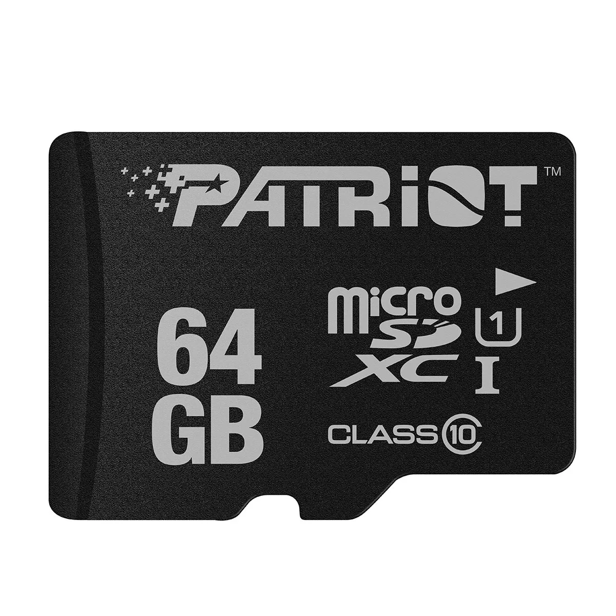 Small rectangular microSDXC card with gold contacts and black plastic body