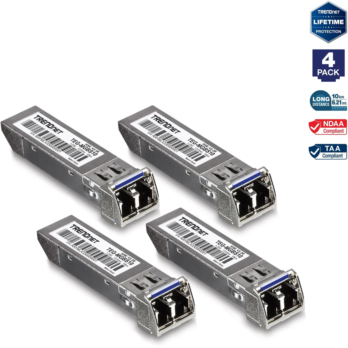 TRENDnet TRENDnet TEG-MGBS10/4 4-pack SFP transceiver 10km 1.25Gbps 1310nm — product photo