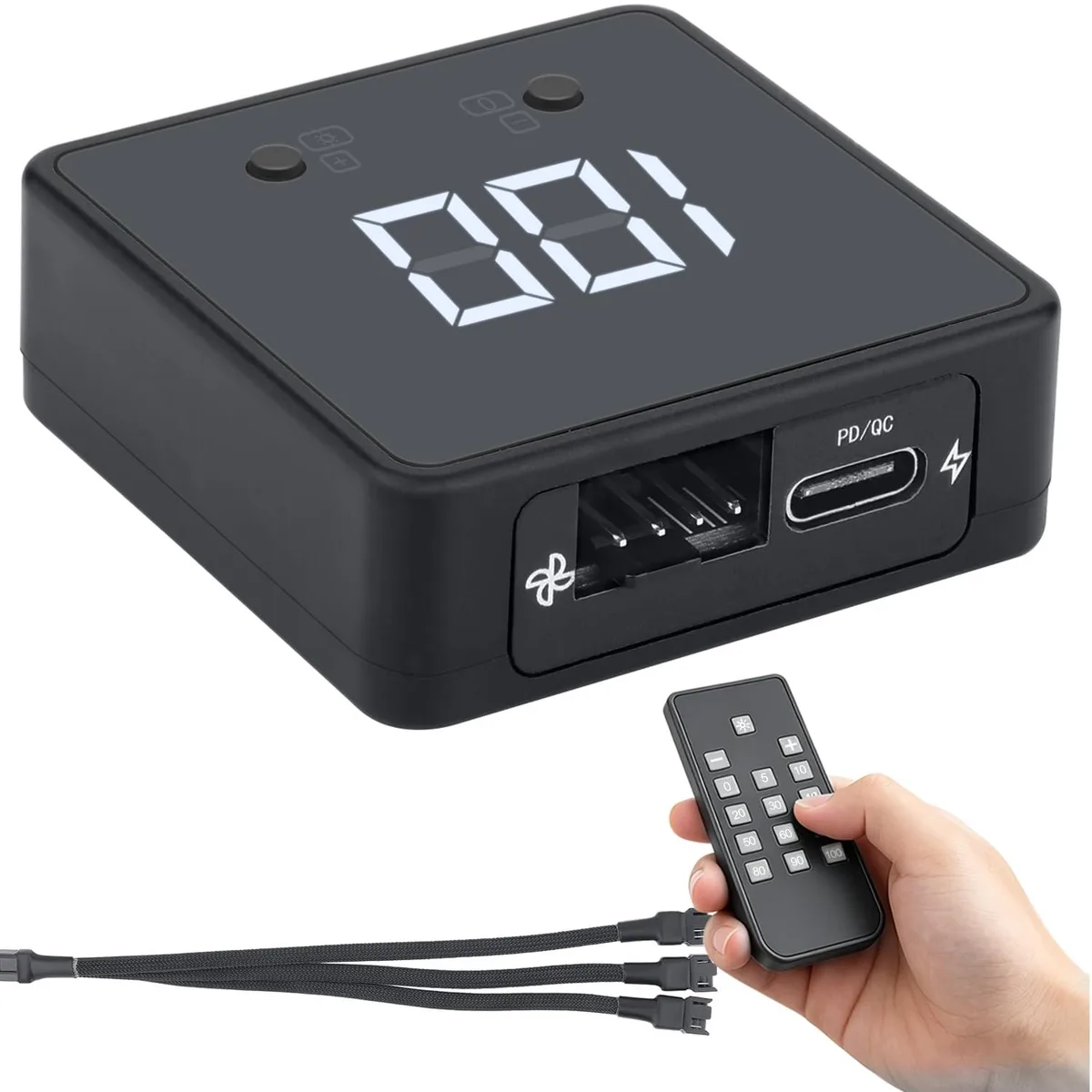 LORDWORLD LORDWORLD 4-Pin PWM Fan Controller 12V 60W Digital Display Remote 3-Way Splitter — product photo