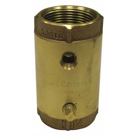 Campbell 1-inch FNPT brass spring check valve with taps, inline body, NBR seal, stainless spring