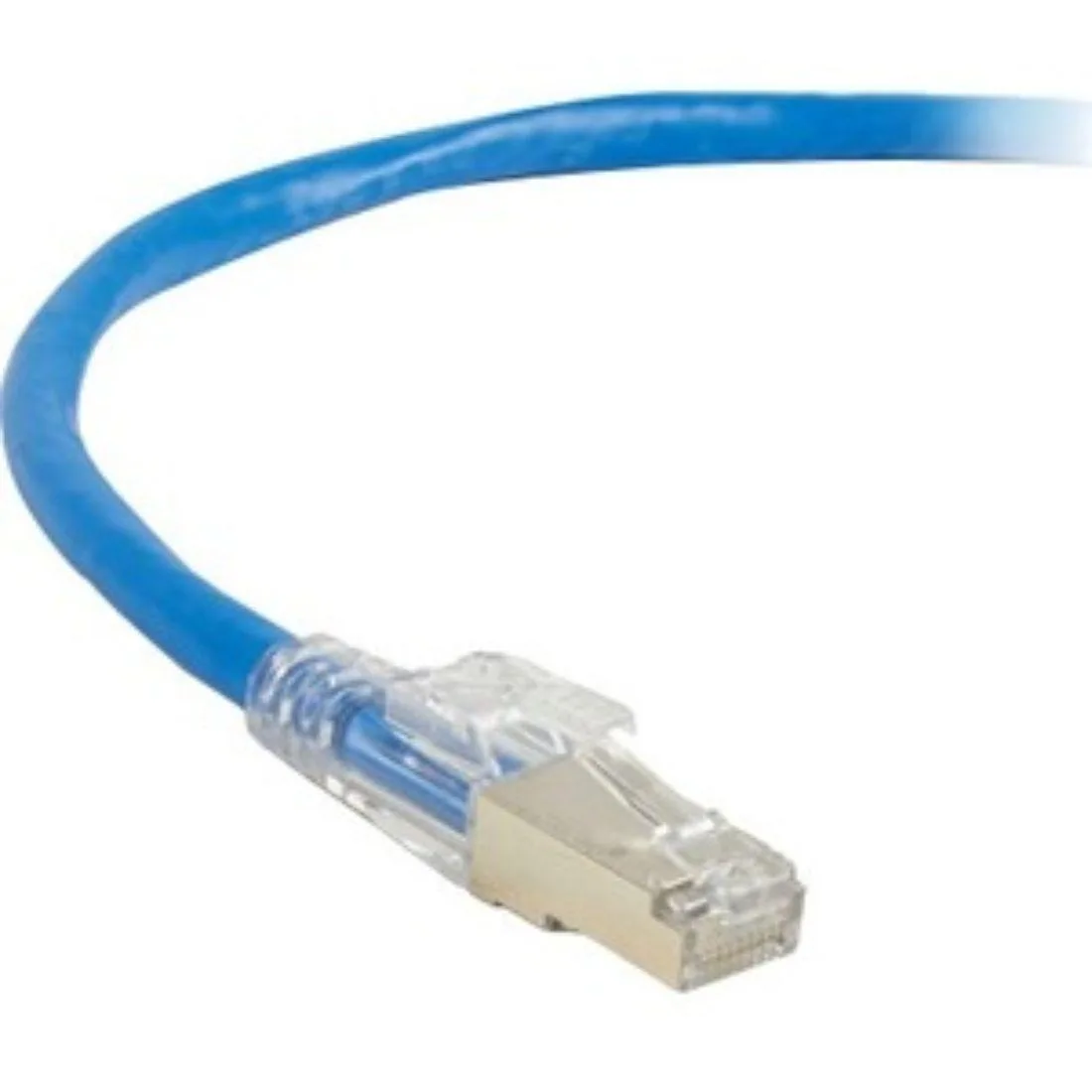 Blue shielded Cat6a patch cable with lockable snagless boots and gold contacts