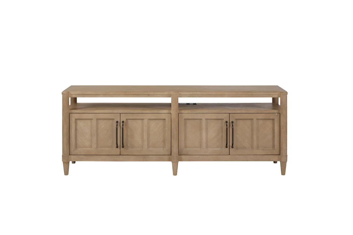 72 inch entertainment console in sand finish with four cabinet doors