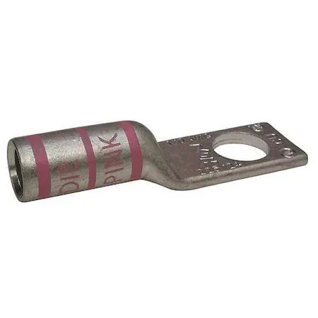 Copper compression lug, one-hole, pink colour code, seamless barrel, inspection hole visible