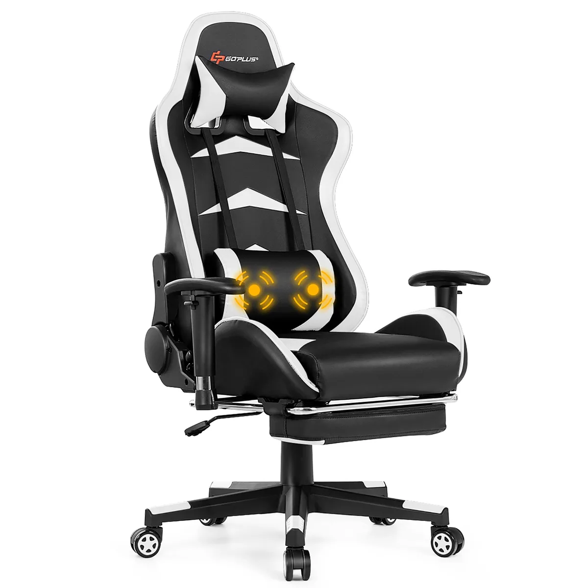 Costway Costway Massage Gaming Chair Reclining 90-180° Footrest White — product photo