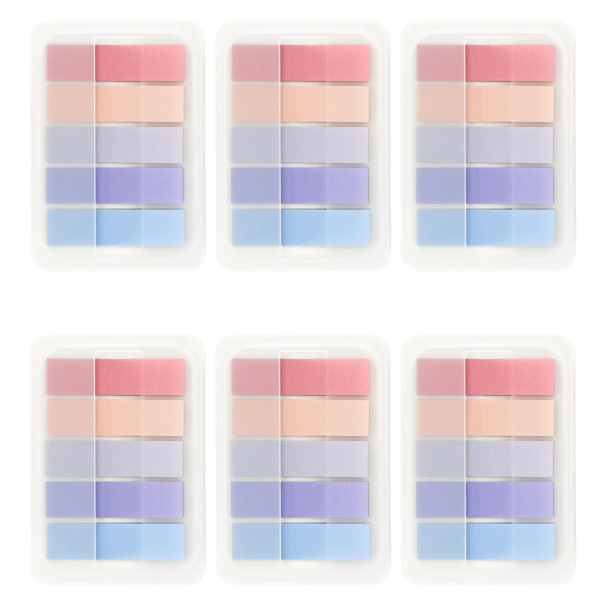 Six clear multicolor sticky-tab cases, 600 pieces total