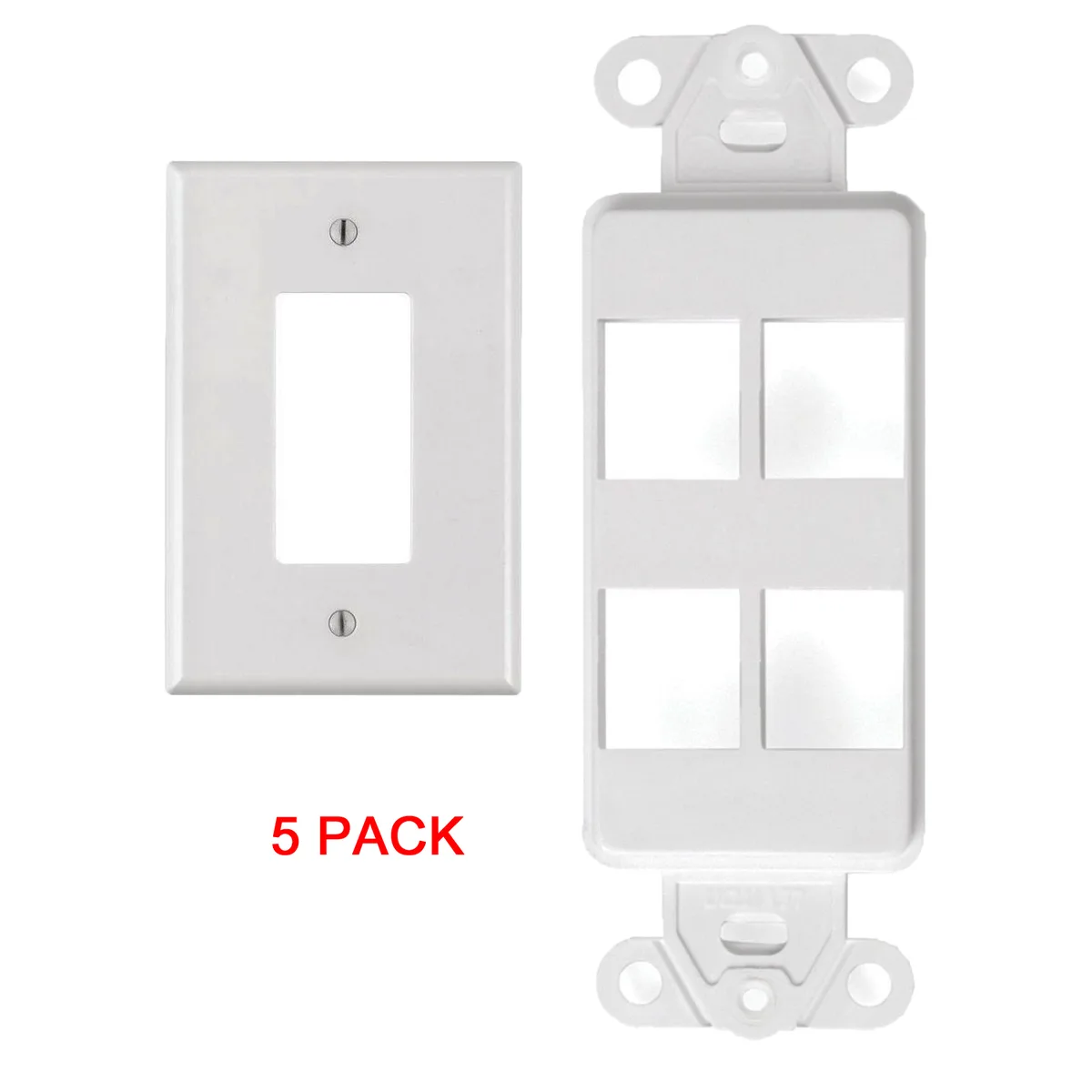 The Wires Zone The Wires Zone White 4 Port Decora Keystone Snap-in Wall Plate 5 Pack — product photo