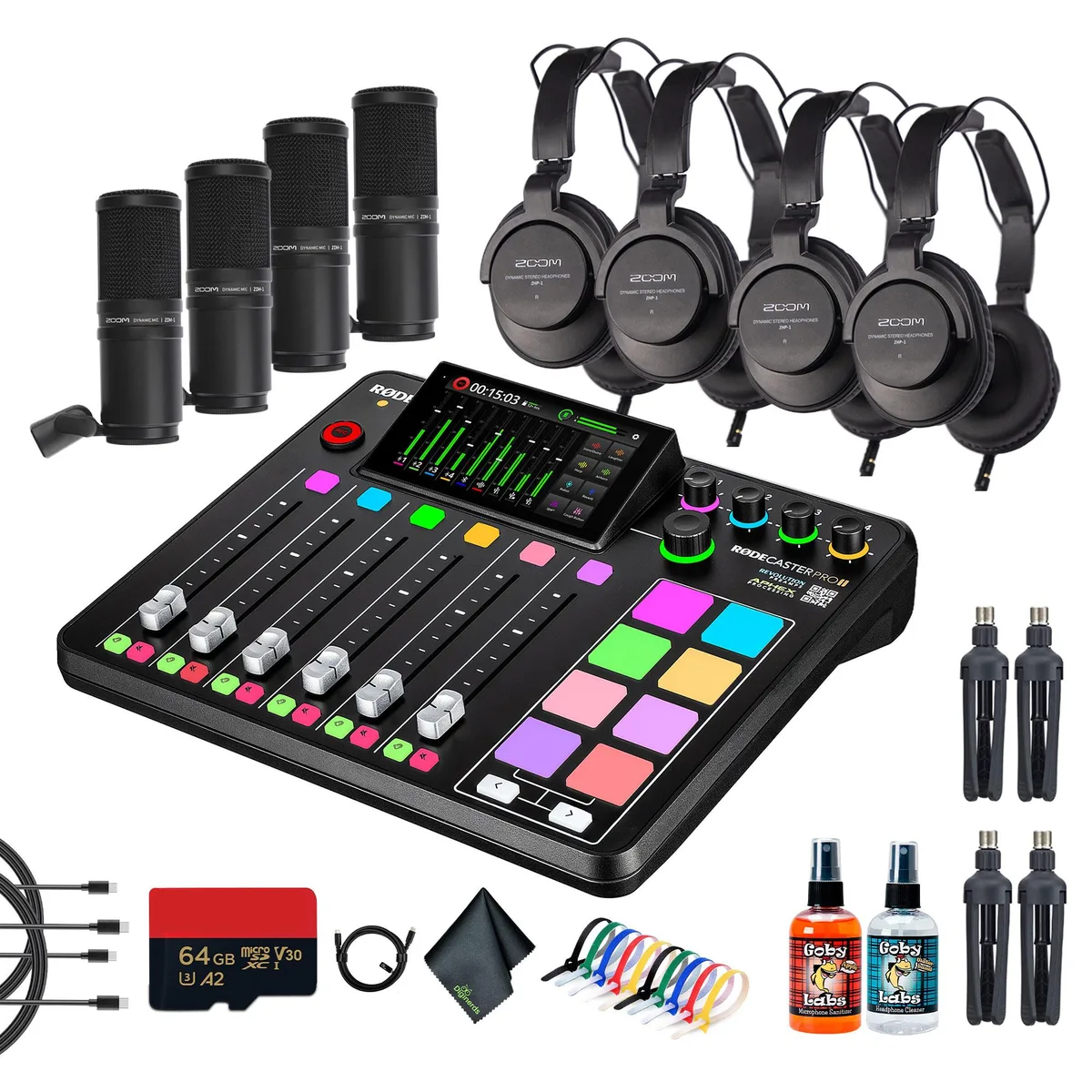RODE Microphone RODECaster Pro II Bundle: 4 Mics, 4 Headphones, 64GB SD — product photo