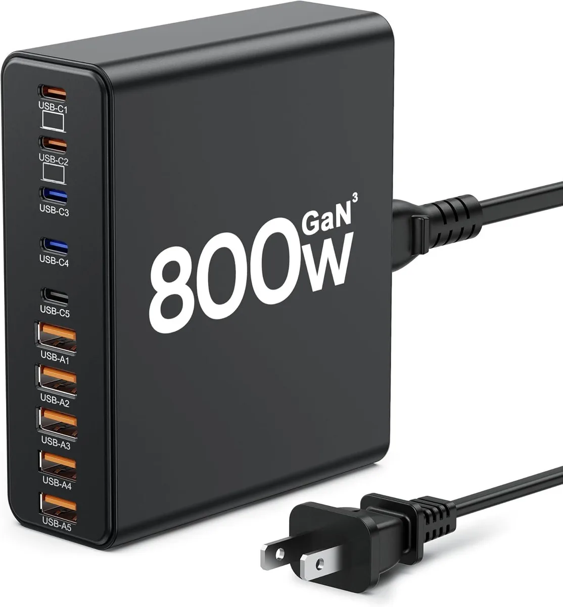 Fujitsu Fujitsu 800W 10-Port USB-C Charging Station 1.5m Cord (Bright Black) — product photo