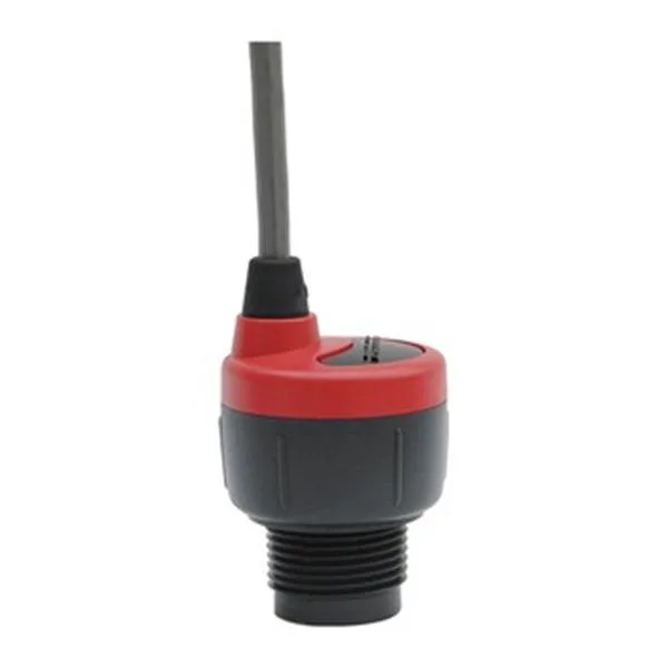 White cylindrical ultrasonic sensor with 1 inch NPT threads and 49.2 inch range