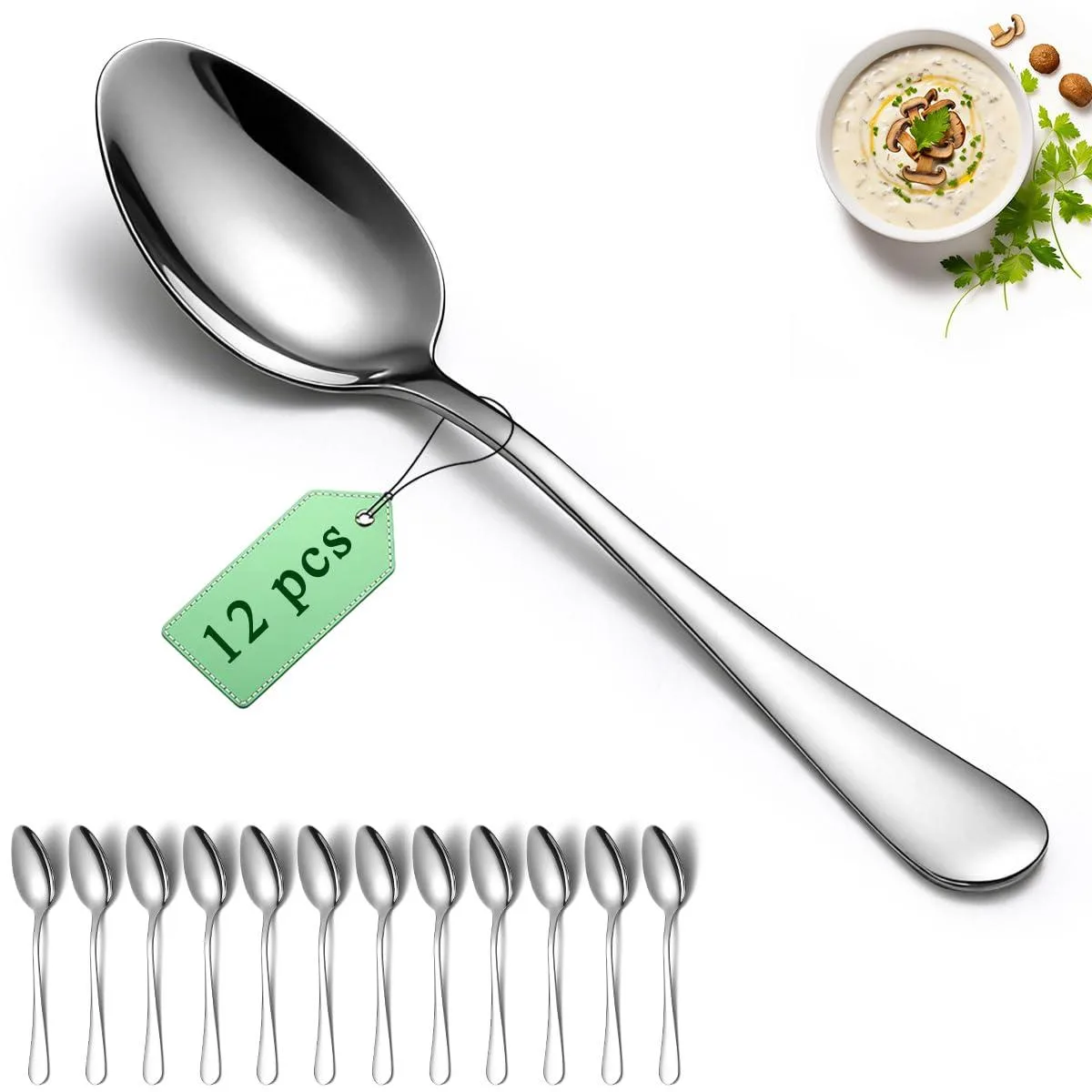 No Sew No Sew 12pc 7.36" Stainless Steel Dinner Spoons — product photo