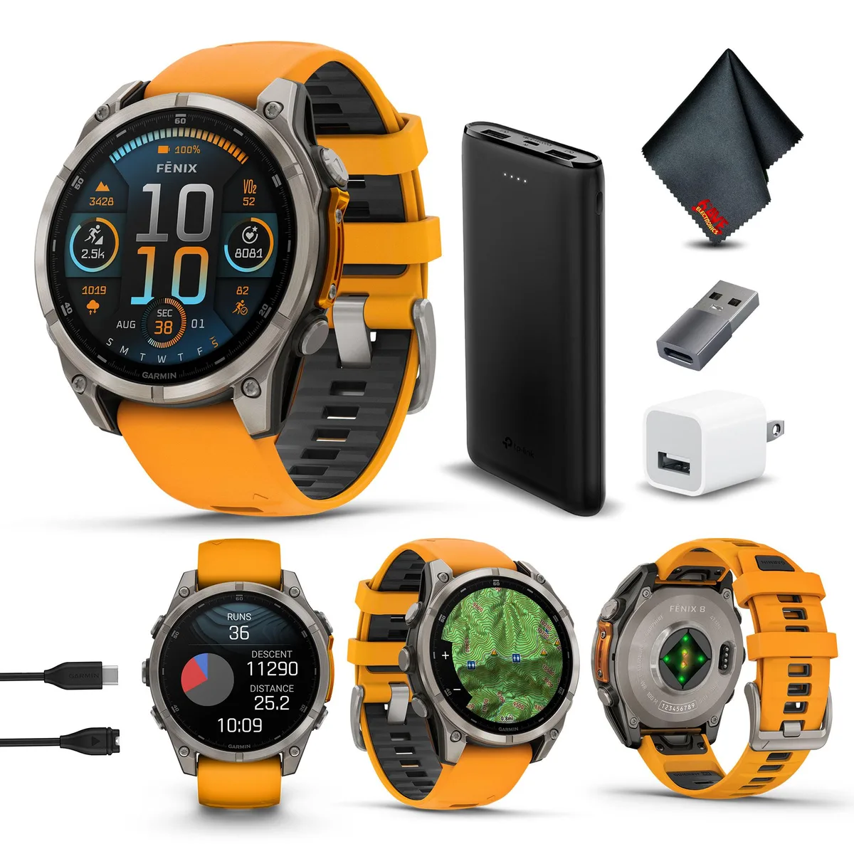 Garmin Garmin fenix 8 47 mm AMOLED Sapphire Titanium Spark Orange/Graphite Silicone Band wearable technology — product photo