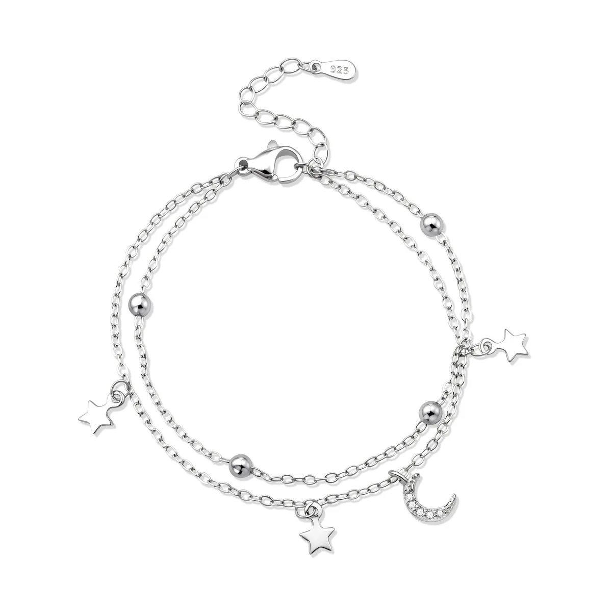 Silver Layered Moon Star Bracelet Adjustable Satellite Chain — product photo