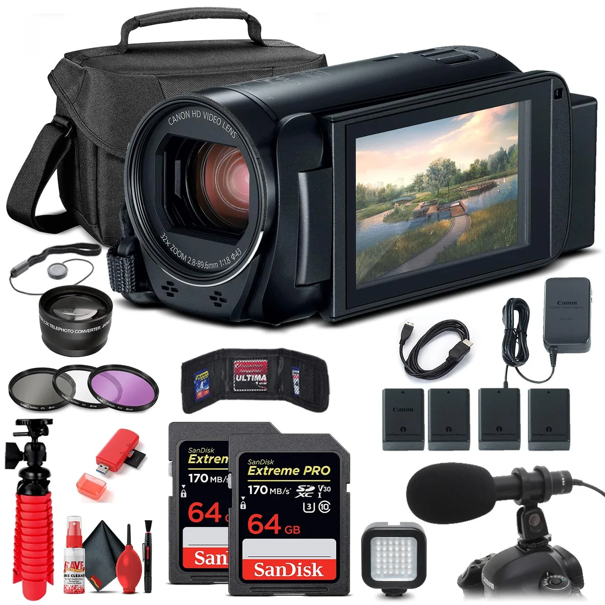 Canon Canon VIXIA HF R800 Camcorder Bundle with Pro Mic, 2x 64GB Cards & Accessories — product photo
