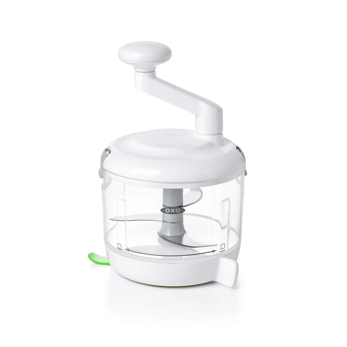 White square manual food processor with lid and suction base