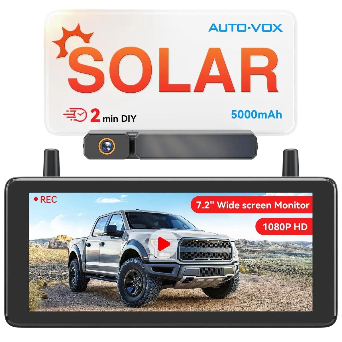 7.2 inch solar wireless backup camera with monitor and IP69K camera unit