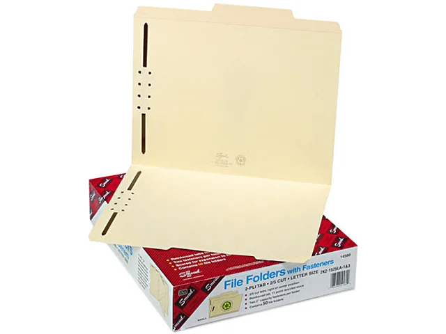 Smead Smead 14580 file folder, 2 fasteners, letter, manila, 50/box — product photo