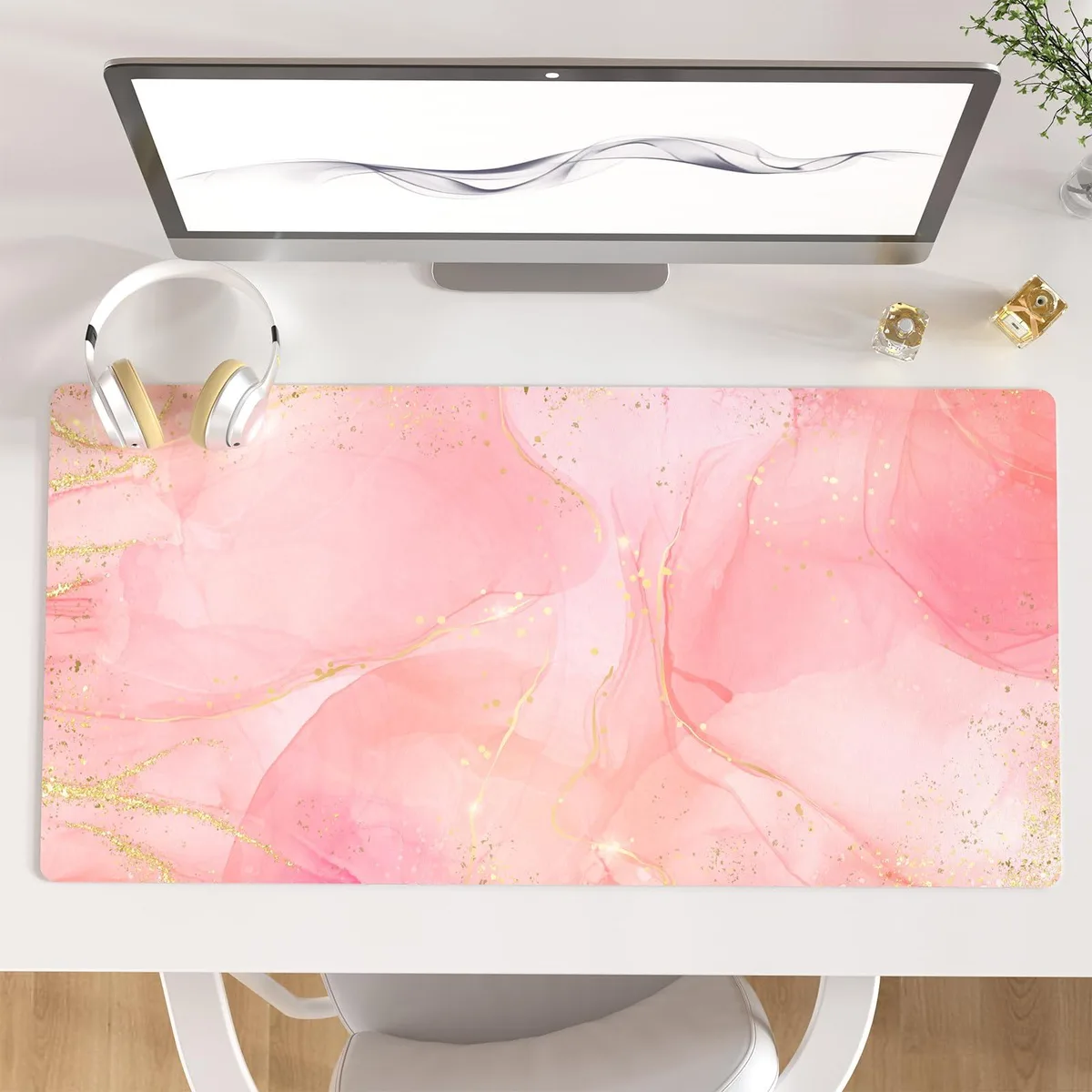 KEHIPI KEHIPI Extended Desk Mat 31.5" x 15.7" Dreamy Pink Marble — product photo