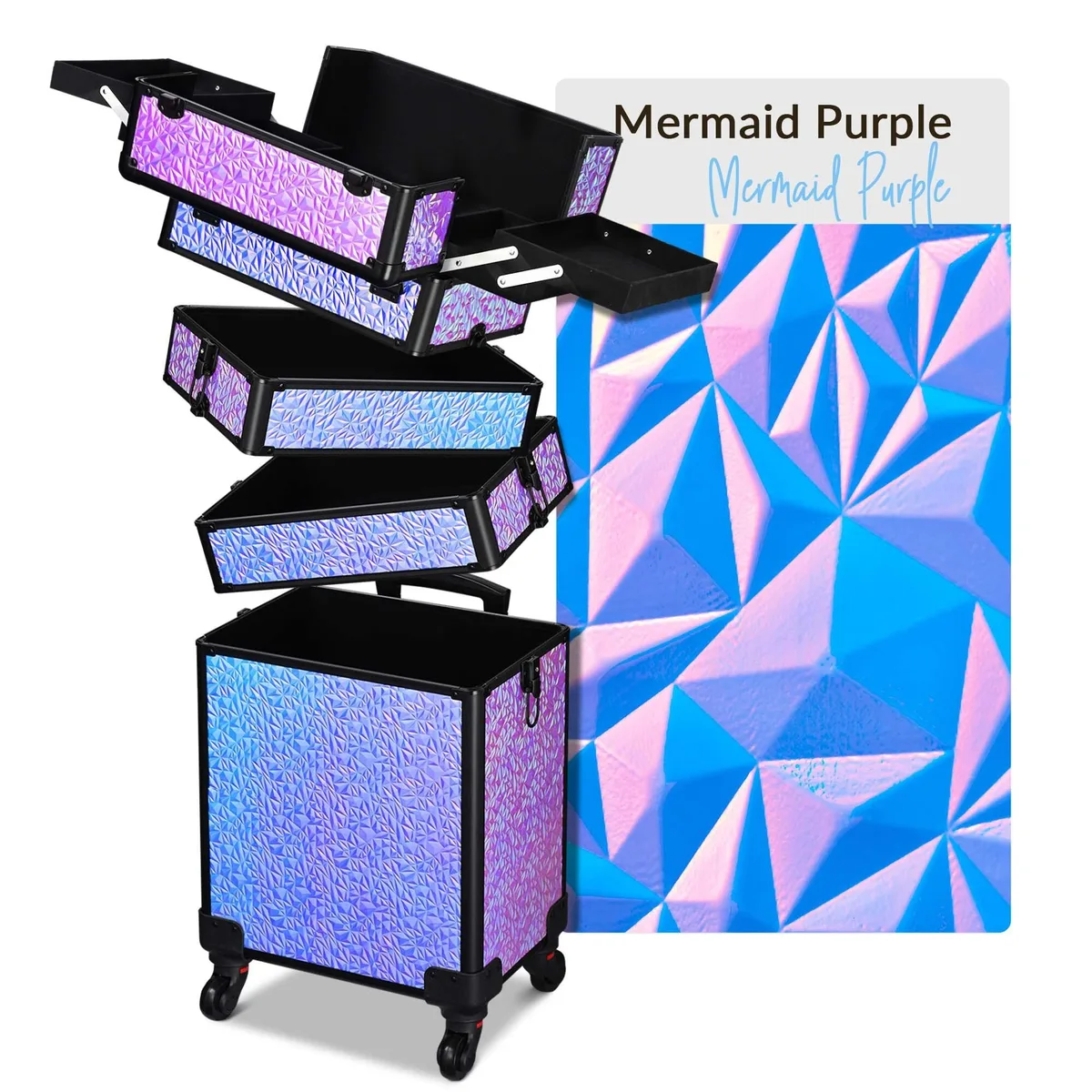 Yescom USA, Inc. Yescom USA, Inc. 12MKC028-C4WG-0305.V1 XLarge Mermaid Purple 4-in-1 Rolling Makeup Train Case Luggage — product photo