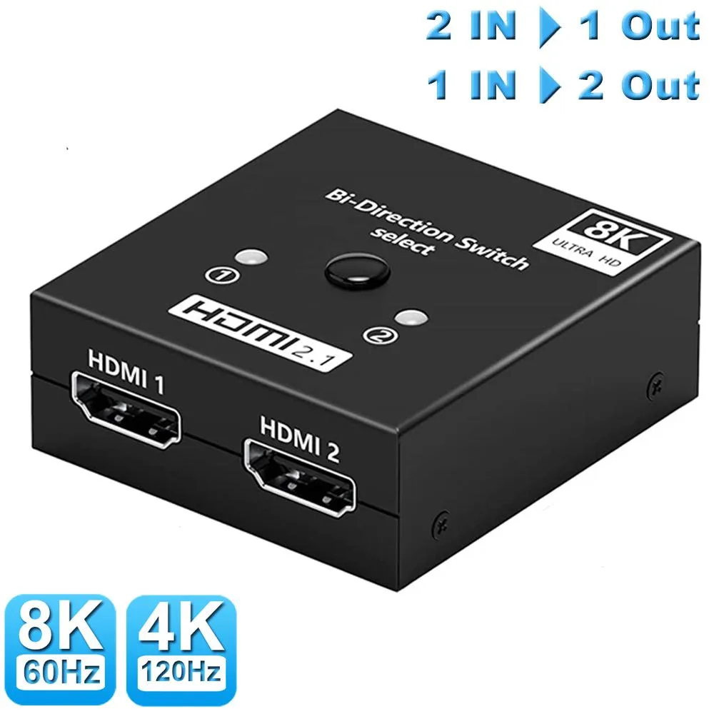 ESTONE ESTONE 2-port bi-directional HDMI 2.1 video switch, 8K@60Hz 4K@120Hz — product photo