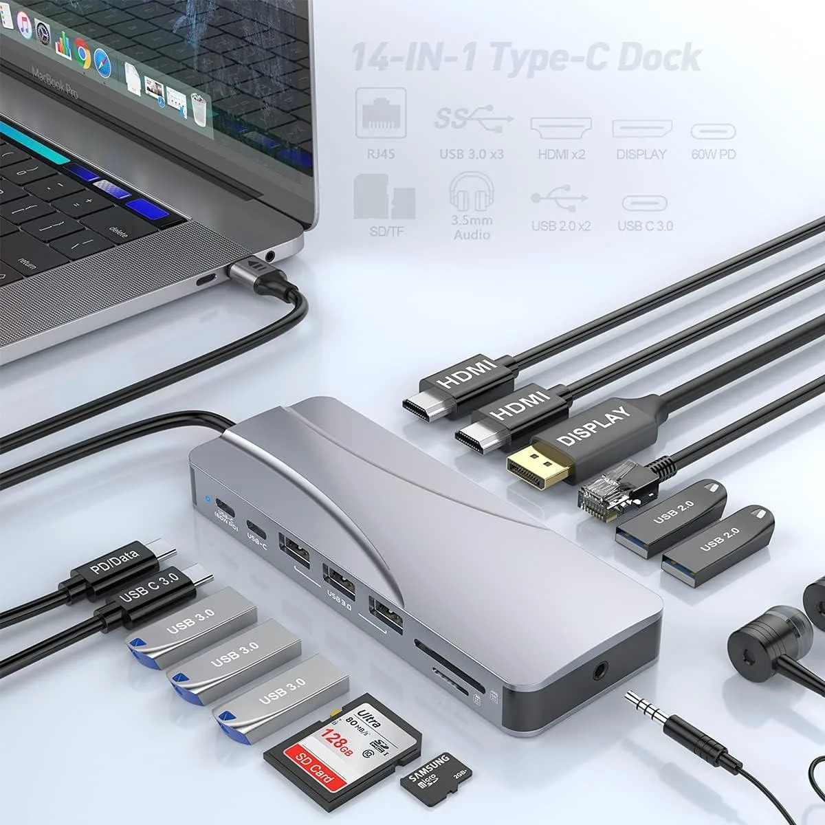 myVolts myVolts Quadruple Display USB C Docking Station 14 in 1 — product photo