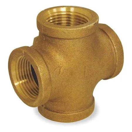 Red brass cross fitting with four female NPT ports