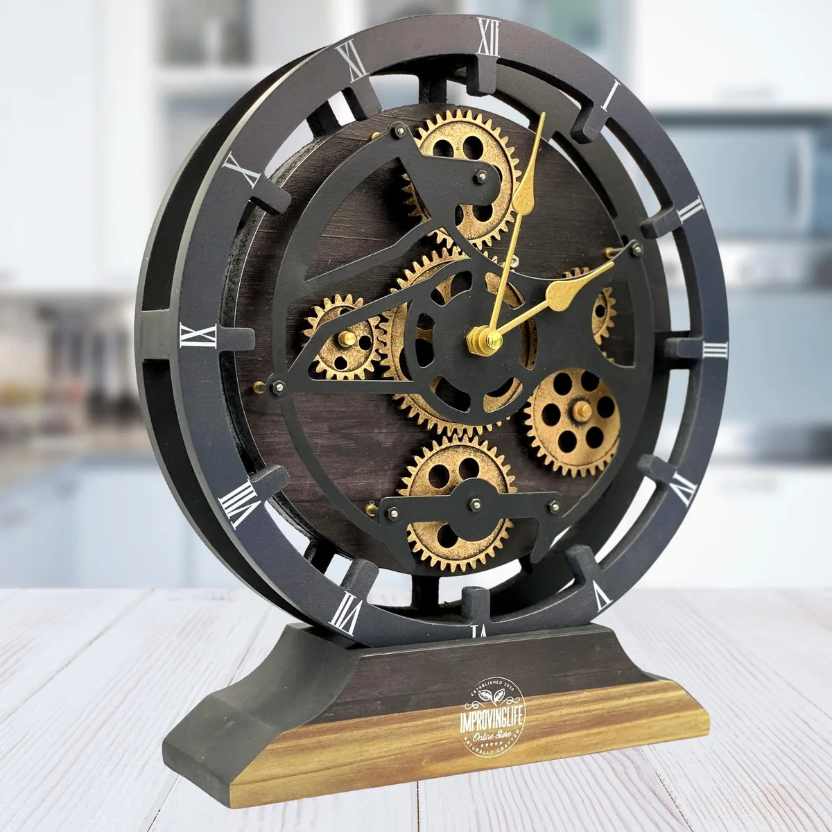 The Gears Clock The Gears Clock CABADA LINE 10 Inch Round Vintage Black Convertible Desk-Wall Clock — product photo