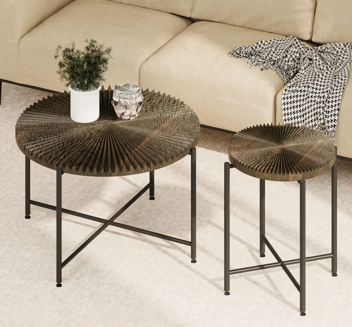 tuphen tuphen Radial Pattern 2-Piece Coffee and End Table Set Dark Walnut — product photo