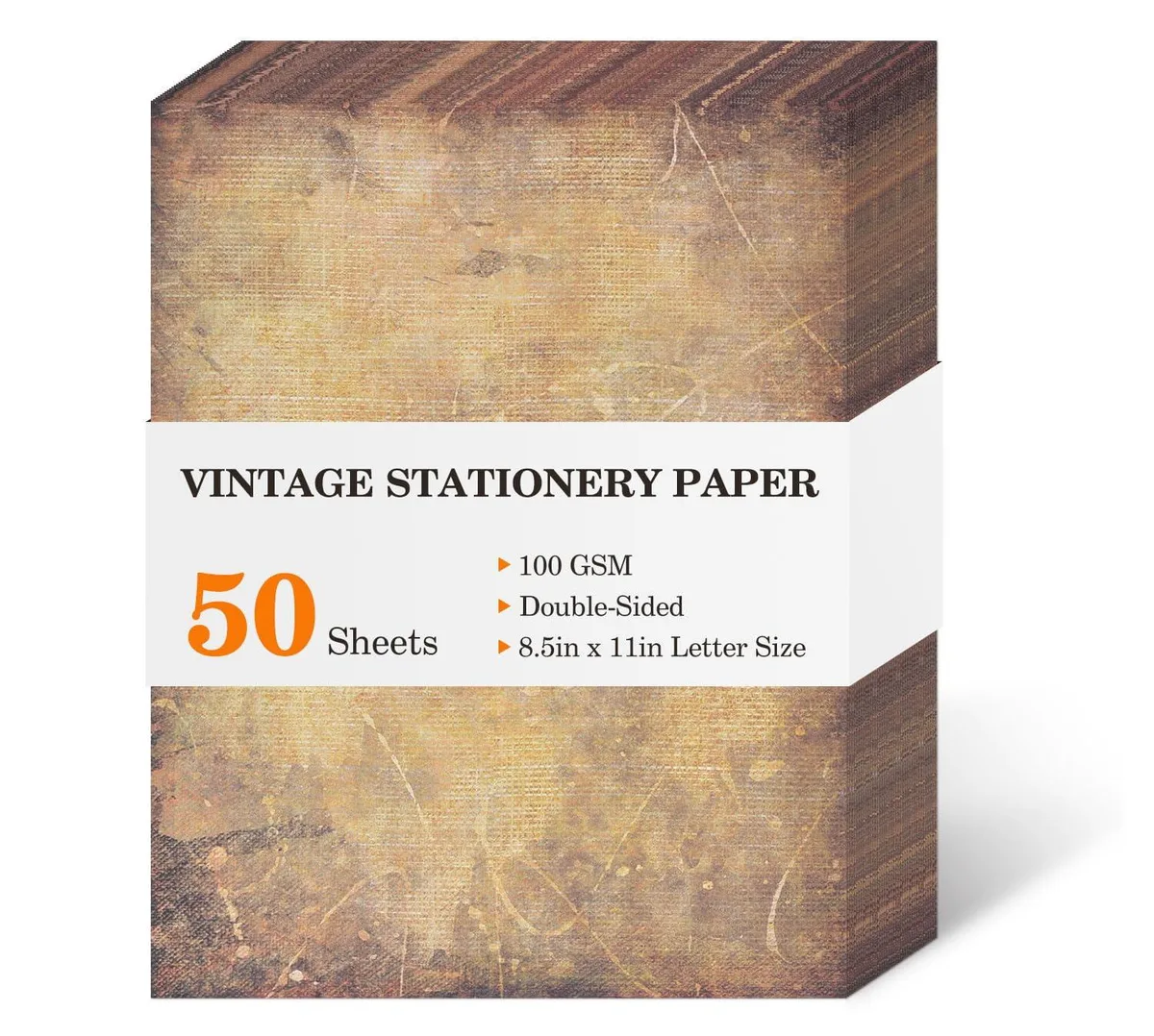 Stack of 50 brown vintage-look 8.5 x 11 inch paper sheets smooth finish