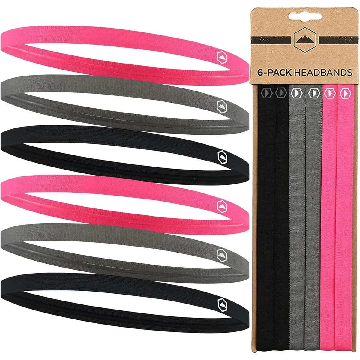  Tough Headwear TH-JSMANA-6BGP-NSNL 6-Pack Thin Elastic Headbands Black/Gray/Pink — product photo