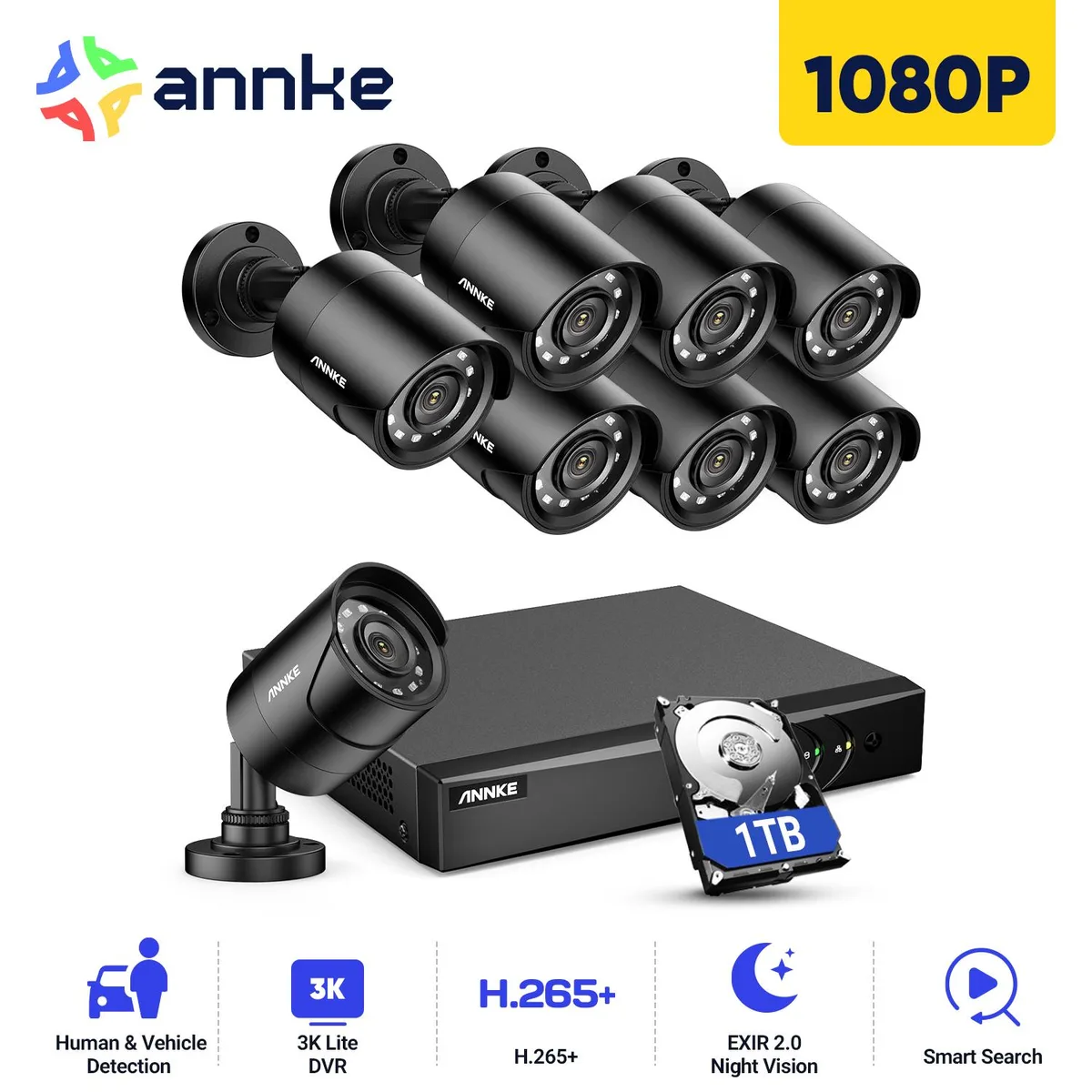 Annke Annke 8CH 5MP DVR Kit with 8x 1080p Dome Cameras 1TB — product photo
