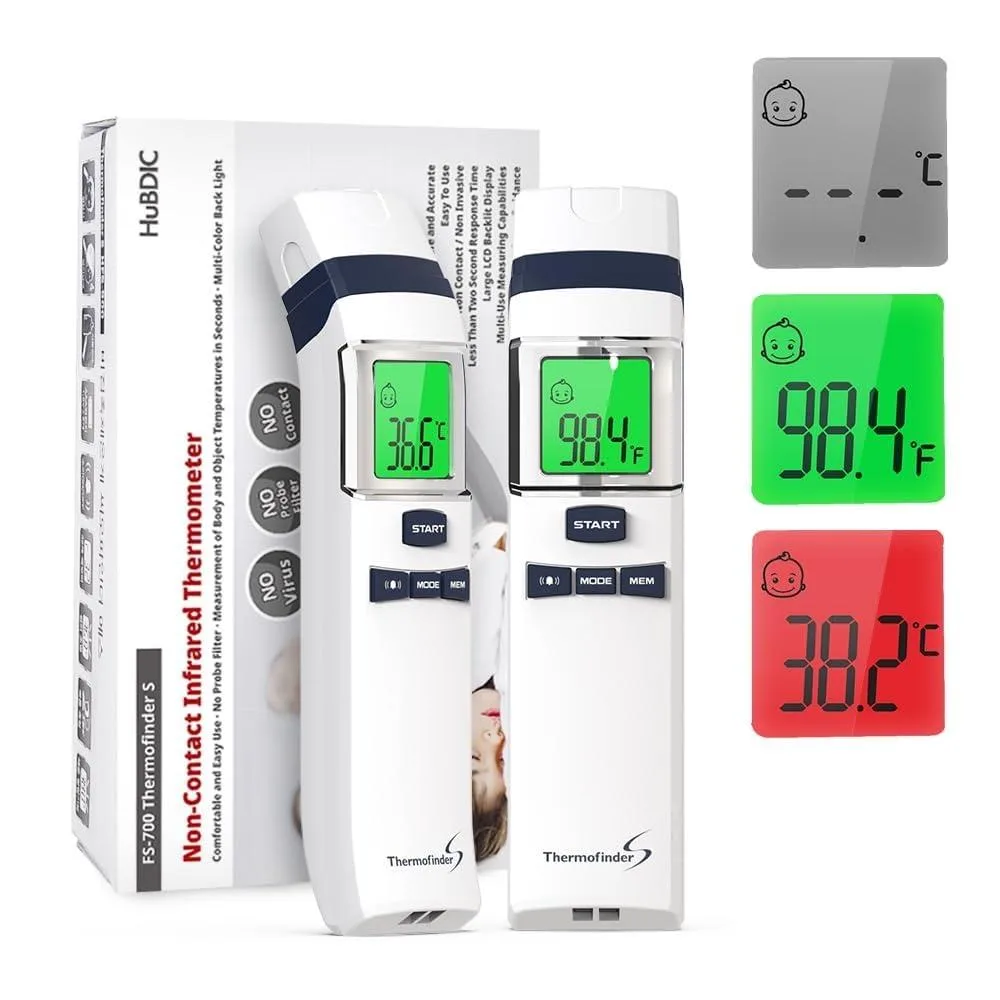 White hand-held infrared thermometer with digital display
