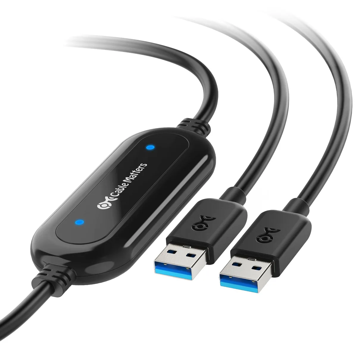 Blue USB 3.0 Type-A male-to-male data transfer cable, 6.6 ft