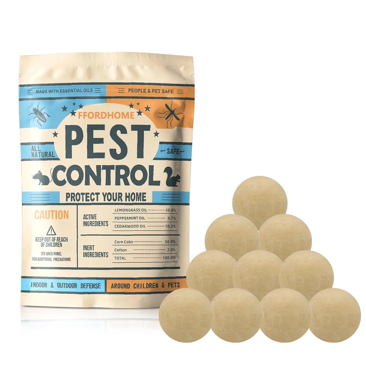Ten round peppermint pest-repellent balls in a pack