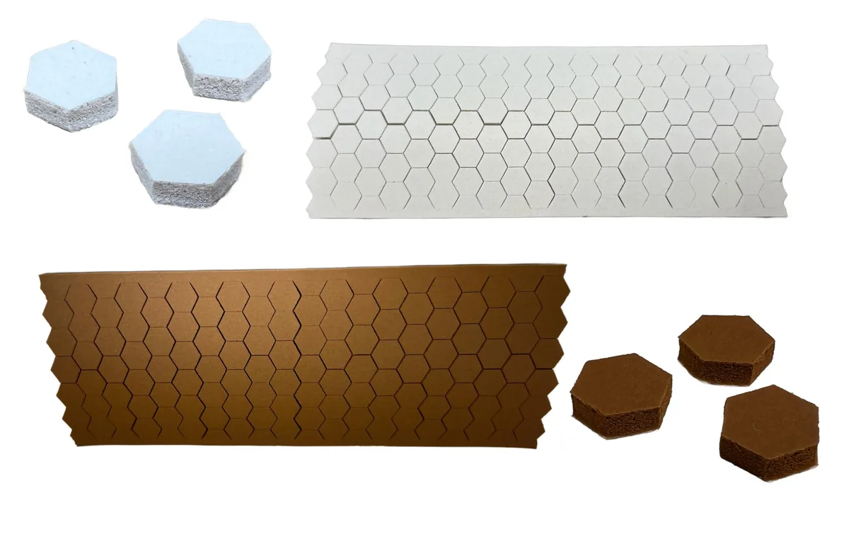 Cream hexagonal urethane foam bumper pads, 110 pieces