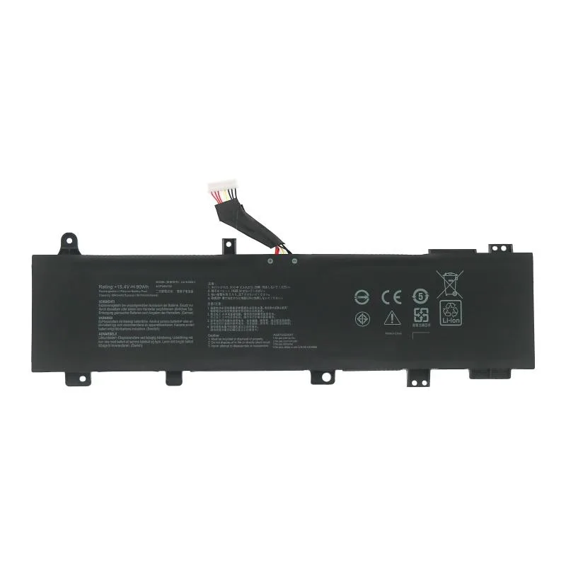 Black rectangular laptop battery pack with label showing 90Wh 15.4V 5845mAh