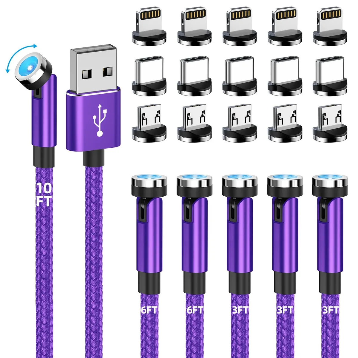 Orange nylon-braided USB-C to USB-C magnetic cable with rotating connector