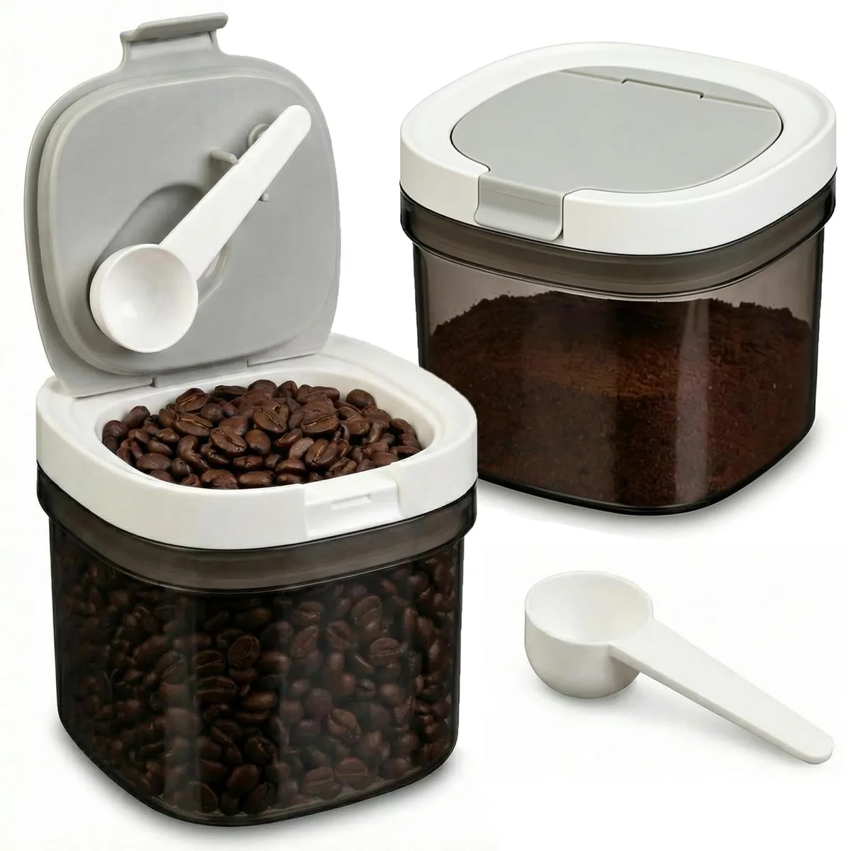 Two gray cylindrical canisters with magnetic scoops, 4.72 by 3.94 inches