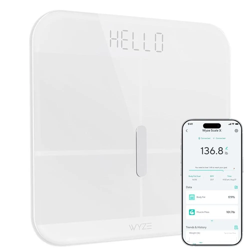 White square glass bathroom scale with LED display